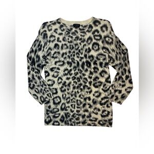 Talbots Pure Cashmere Leopard Print Sweater Size S Cream Black Animal Print